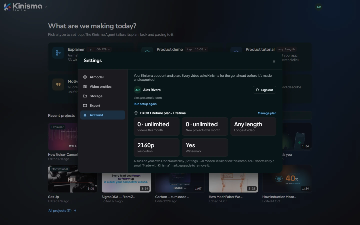 Settings: Account