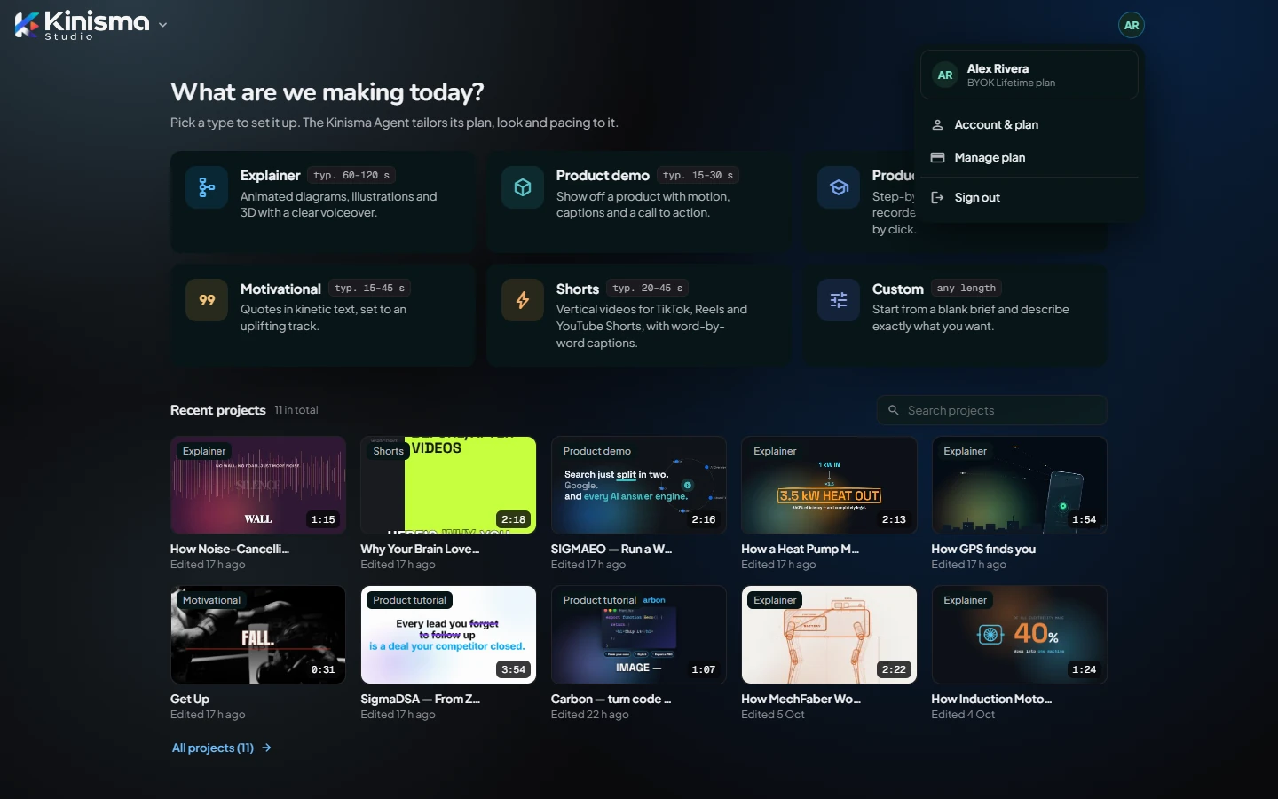 The account menu