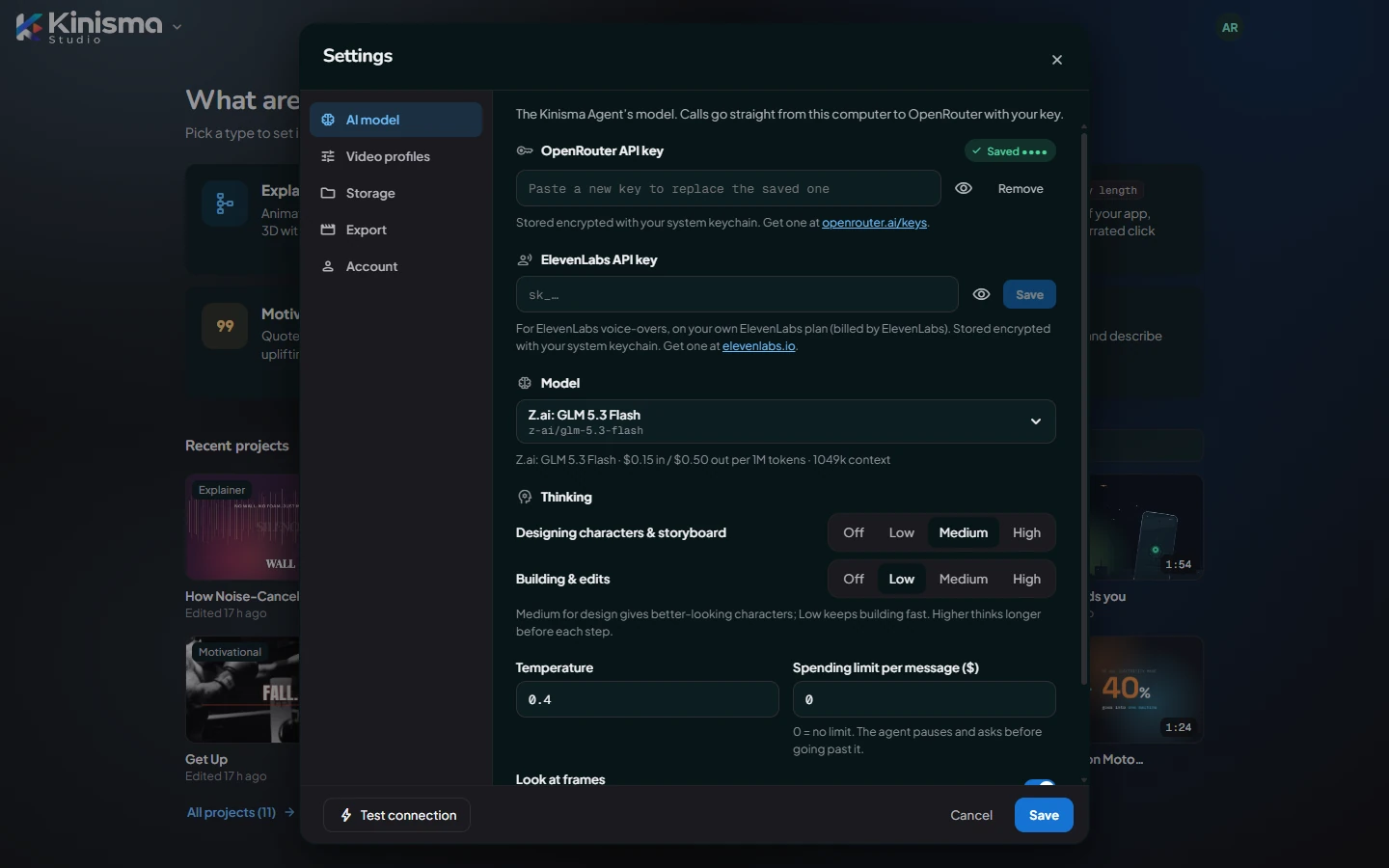 Settings: AI model
