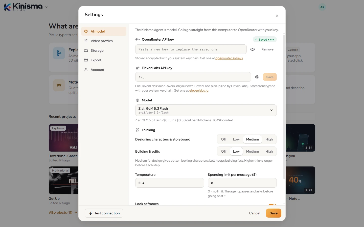 Settings: AI model