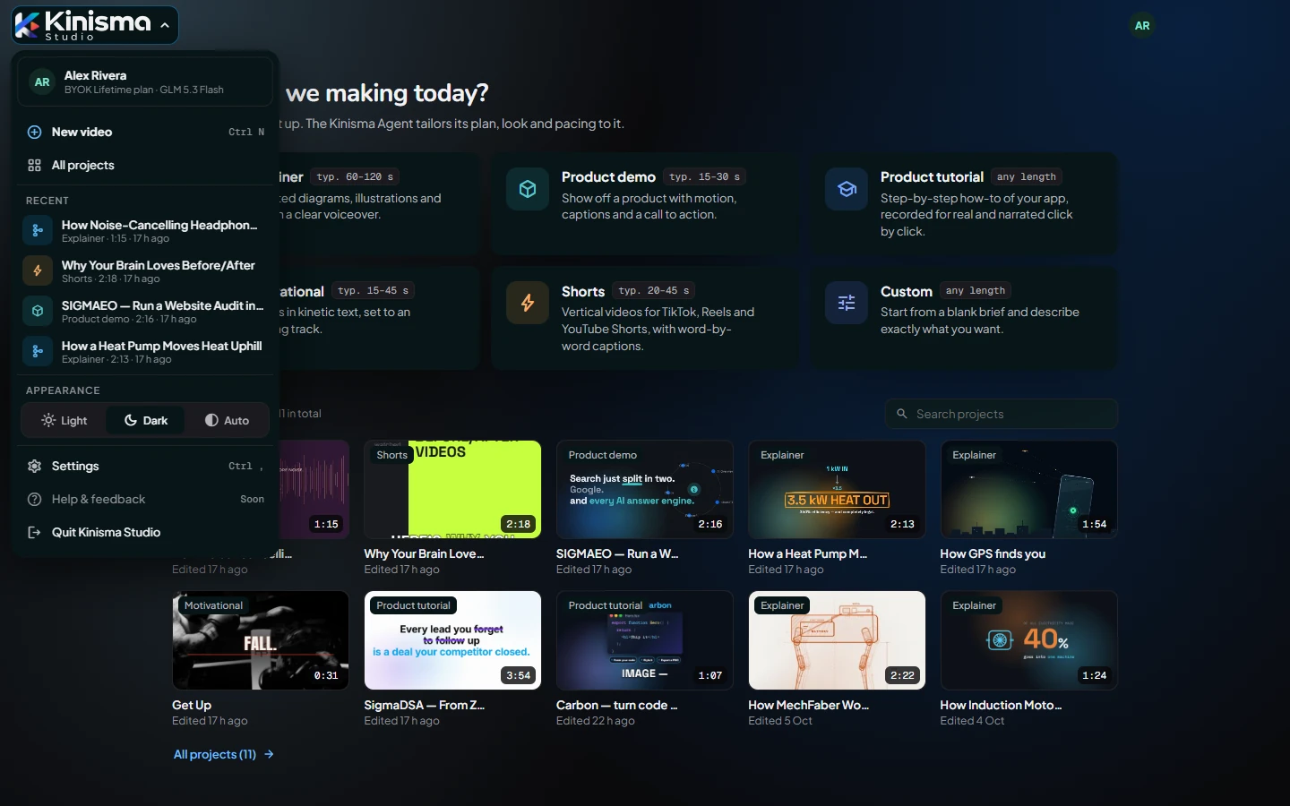 The main menu