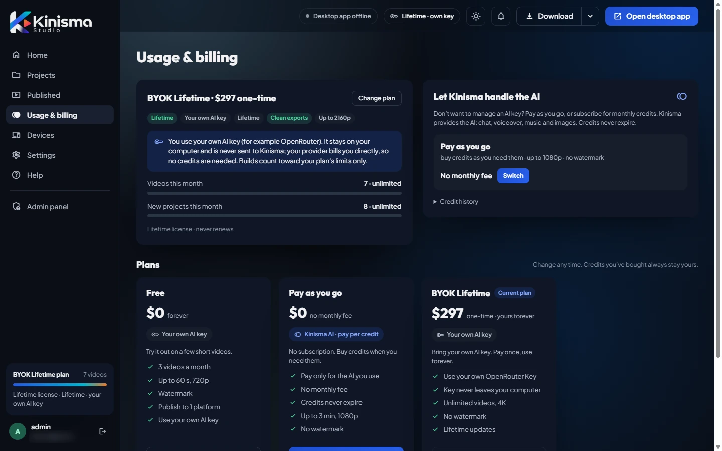 Plans and credits in Usage & billing