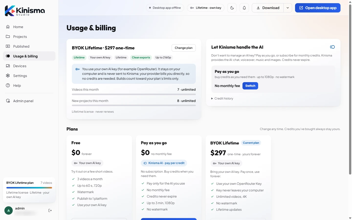 Plans and credits in Usage & billing