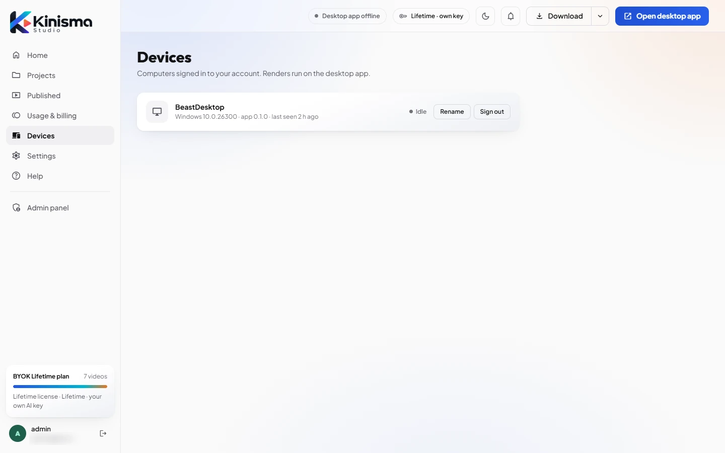 The Devices page