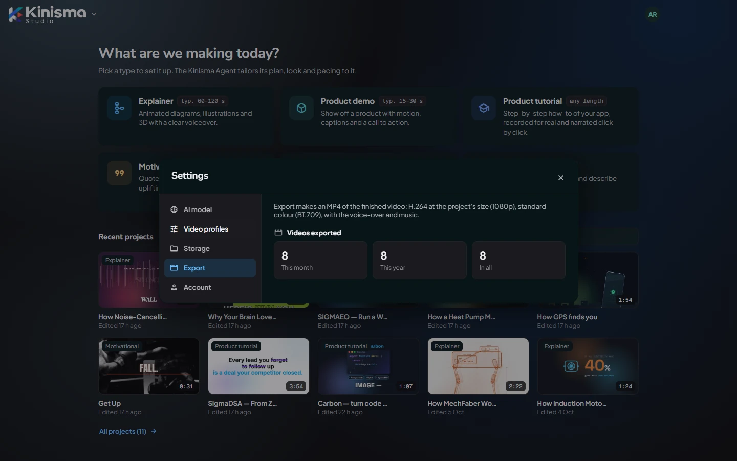 Settings: Export