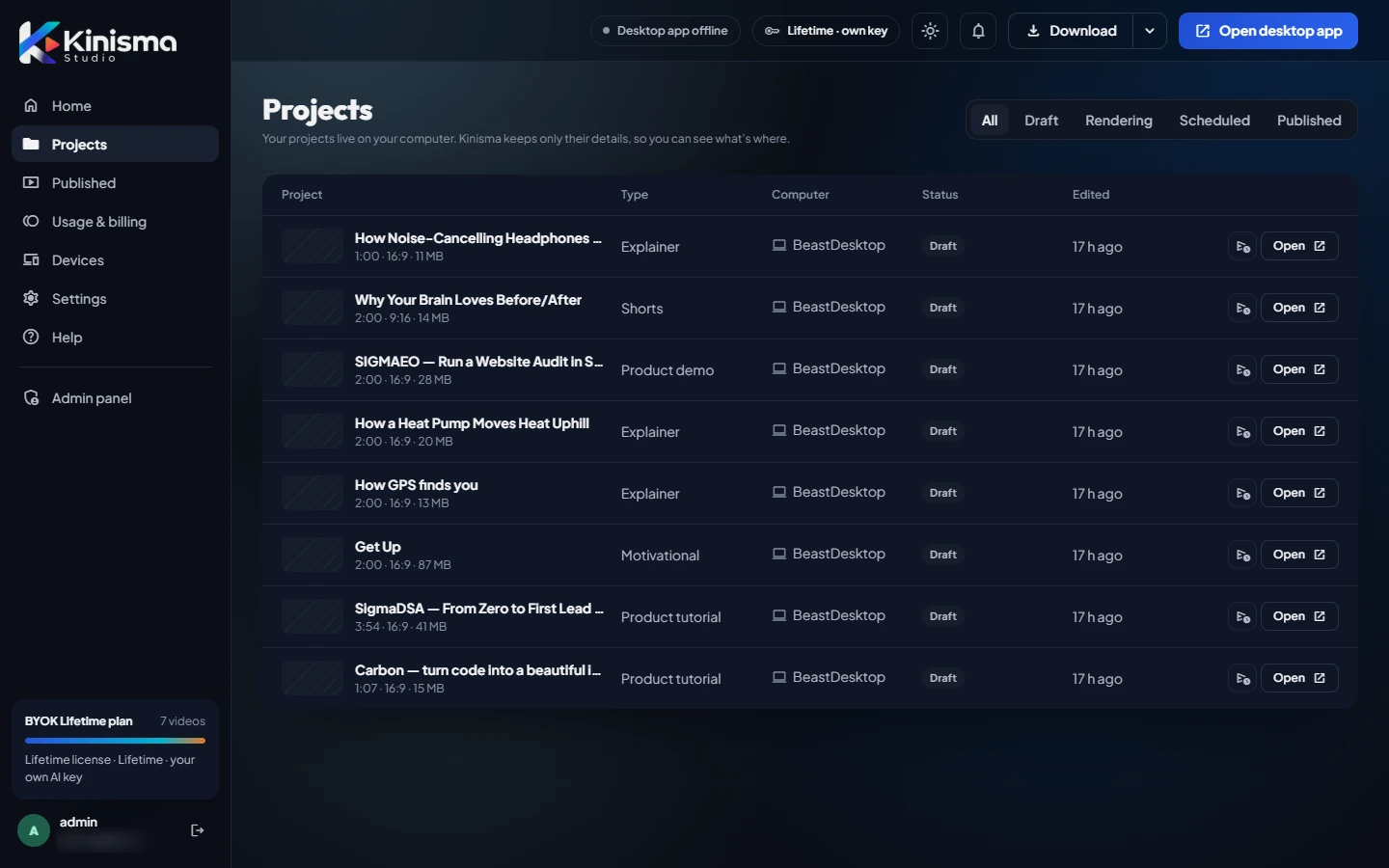 The Projects page