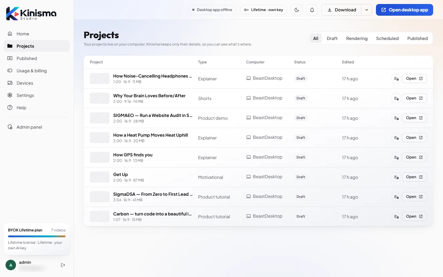 The Projects page