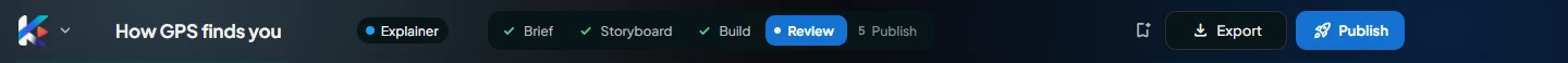 The top bar with Export and Publish