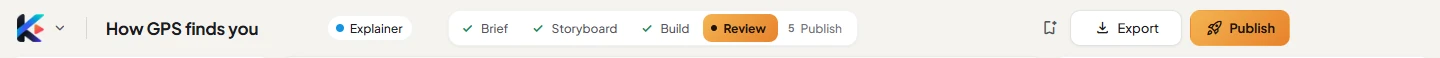 The top bar with Export and Publish