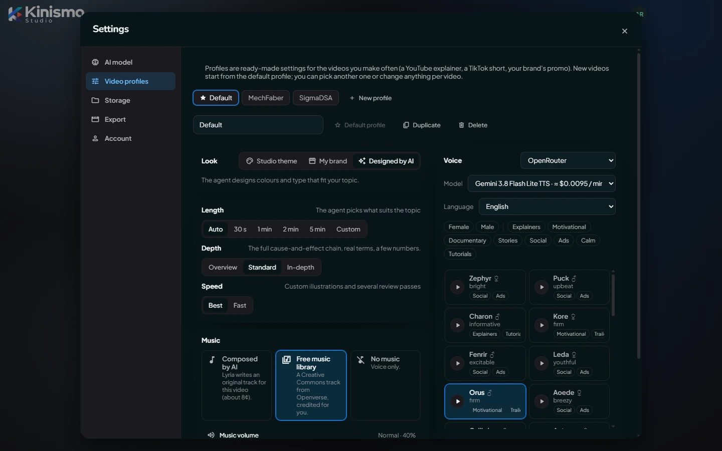Settings: Video profiles